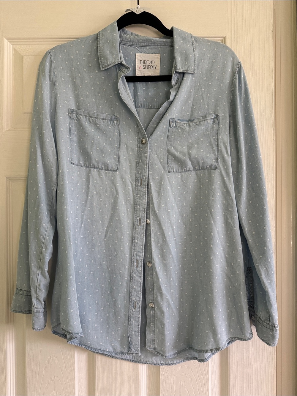 Thread & Supply light chambray button down with polka dots